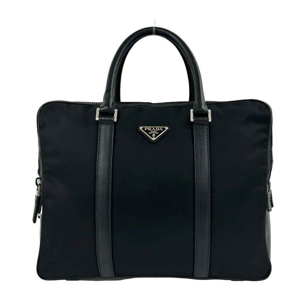 PRADA business bag/briefcase in black, featuring a triangular logo hardware, ...
